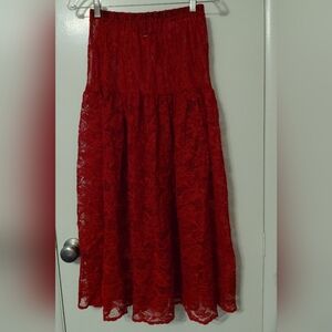 Vintage Sheer Red Lace Skirt Small EXTRA LONG Maxi Koala Blue 1990 RARE